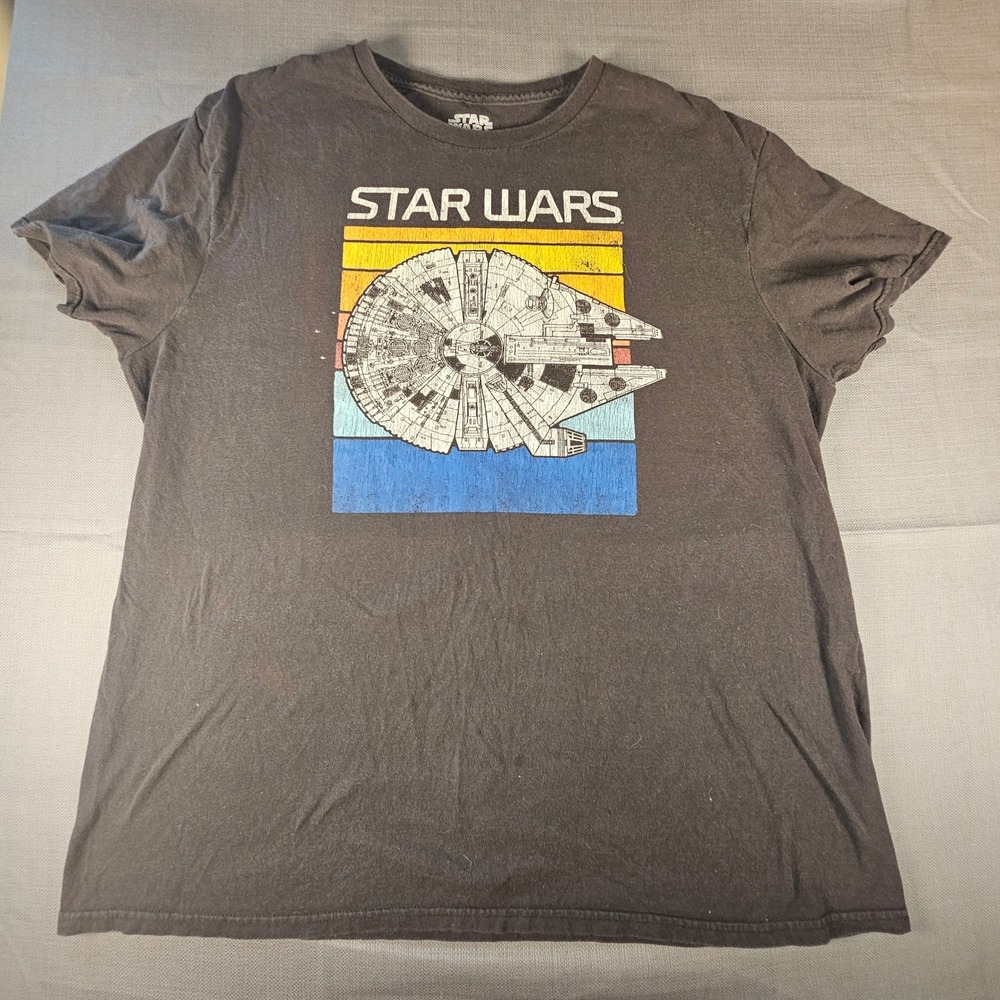 Star Wars Millennium Falcon Retro Sunset Graphic T-Shirt Mens XL Fifth Sun Black